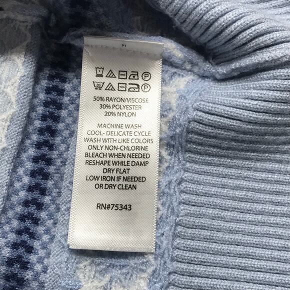 Aspen Fair Isle Funnel Neck Ribbed Blue Winter Holiday Sweater Women M - Picture 10 of 12